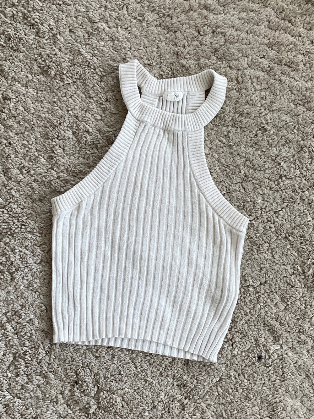 Garage Cream Ribbed Halter Crop Top